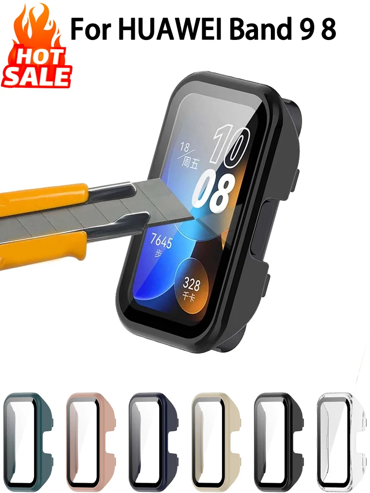 

Стекло + чехол для HUAWEI Band 9/8, универсальная защитная пленка для экрана, жесткий бампер из ПК, закаленная лицевая крышка для huawei band9 band8, аксессуары