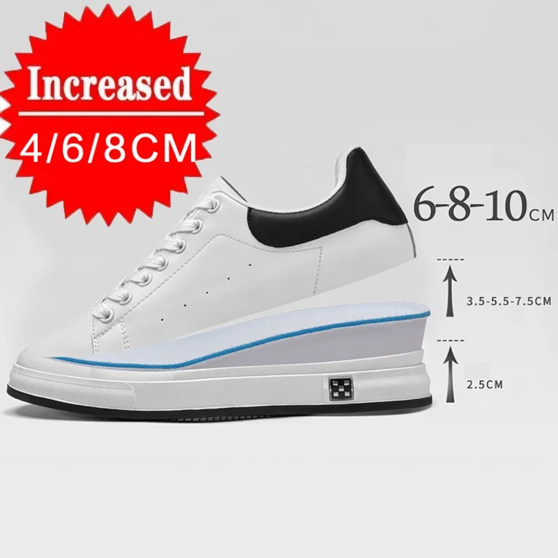 New Luxury Men's Elevator Shoes Invisible Height Increase 4/6/8cm White/Black Sneakers Cortex Heightening outdoor Casual Shoes