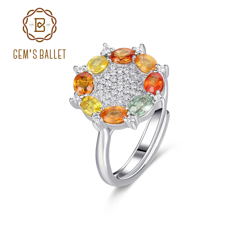 GEM'S BALLET "Romantic Garden" Natural Multi-color Sapphire Ring 925 Sterling Silver Gemstone Adjustable Rings for Women
