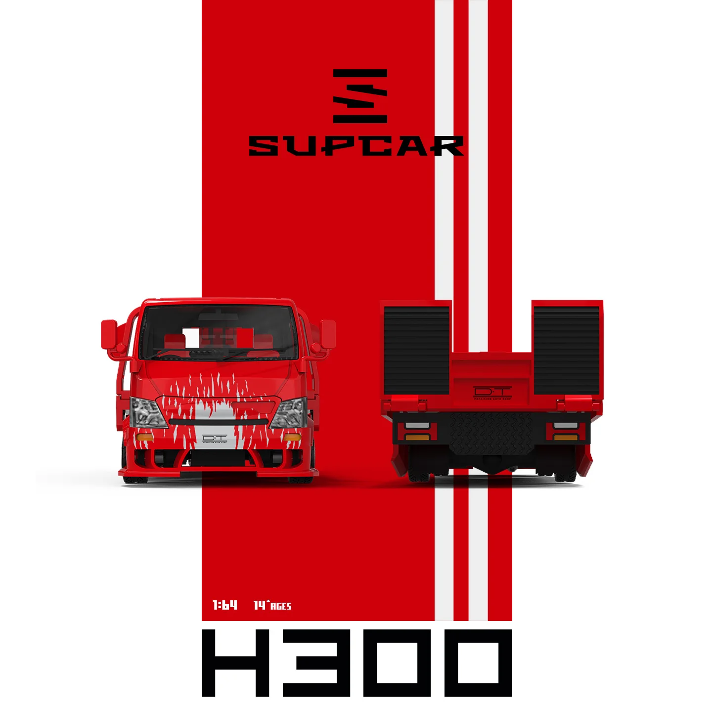 *Pre-sale*SUPCAR 1:64 Mini H300 Flatbed Trailer Red Warrior‑Style Painted Alloy Diecast Model For Diorama Scene Layout Hobby - view 6