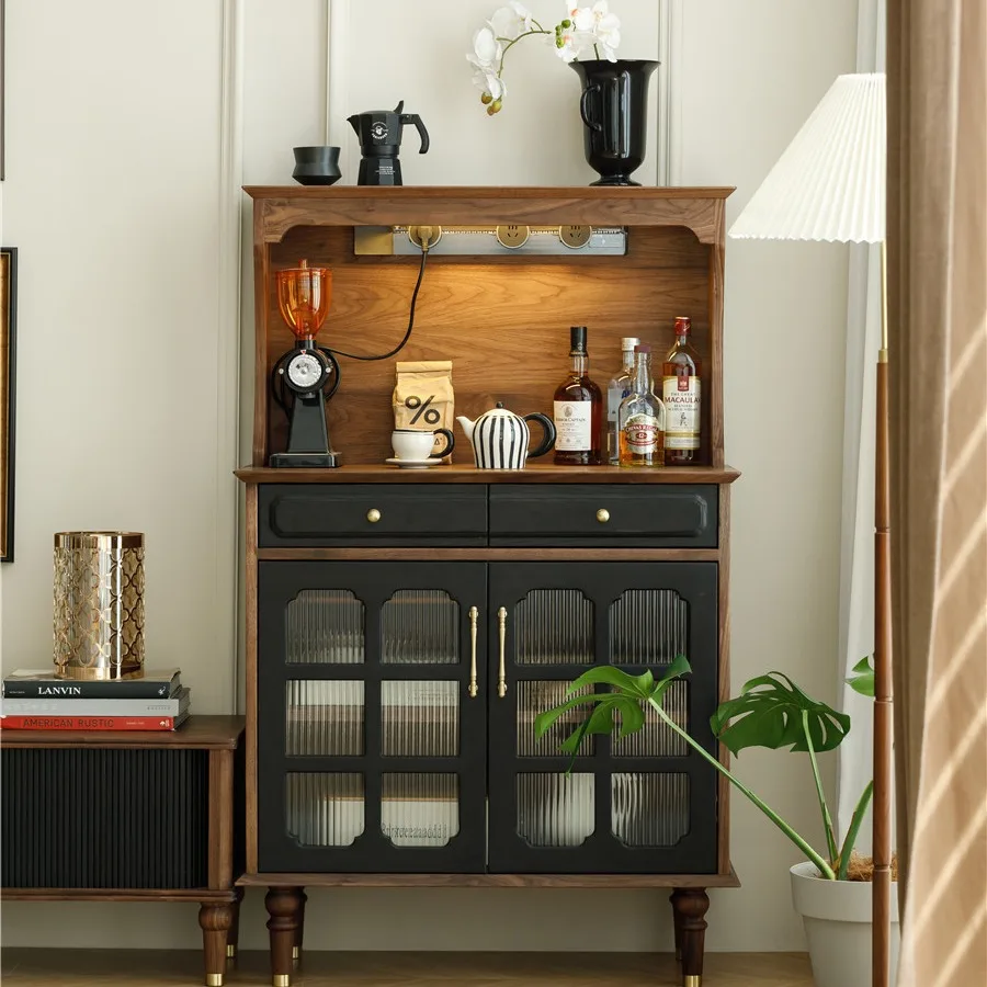 

Black walnut side cabinet wine cabinet integrated bar cabinet