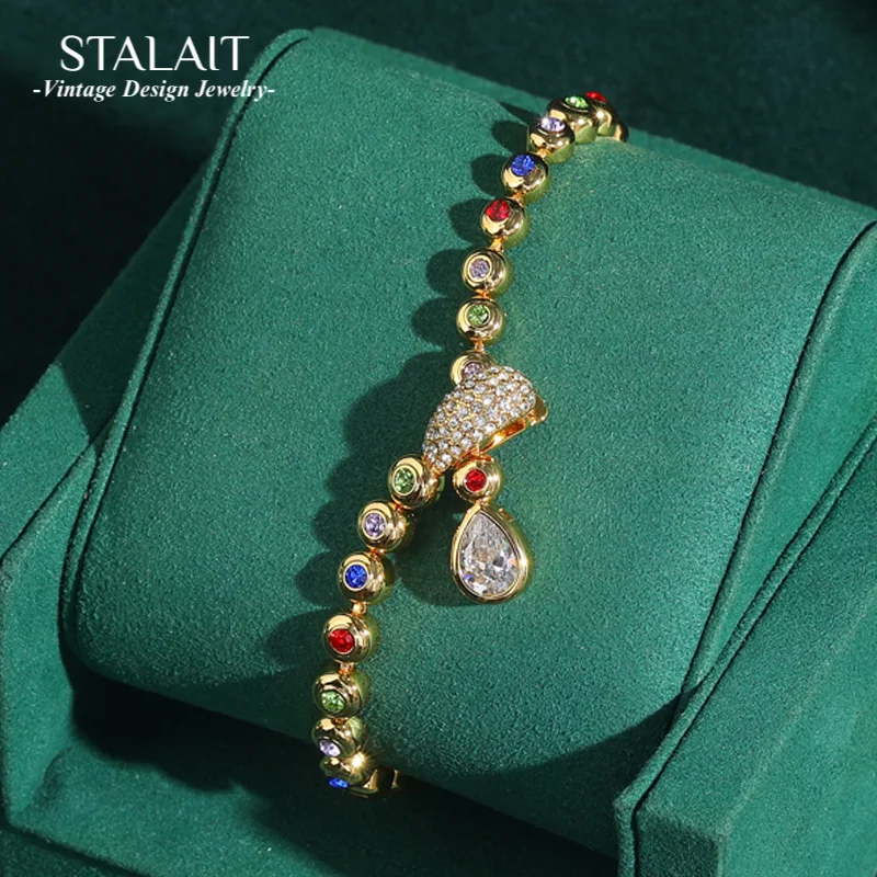 

Vintage Gold Color Bracelet Colorful Rhinestone Snake Head Charms For Woman Luxury Girlfriend Gift Bridesmaid Accessories 2025