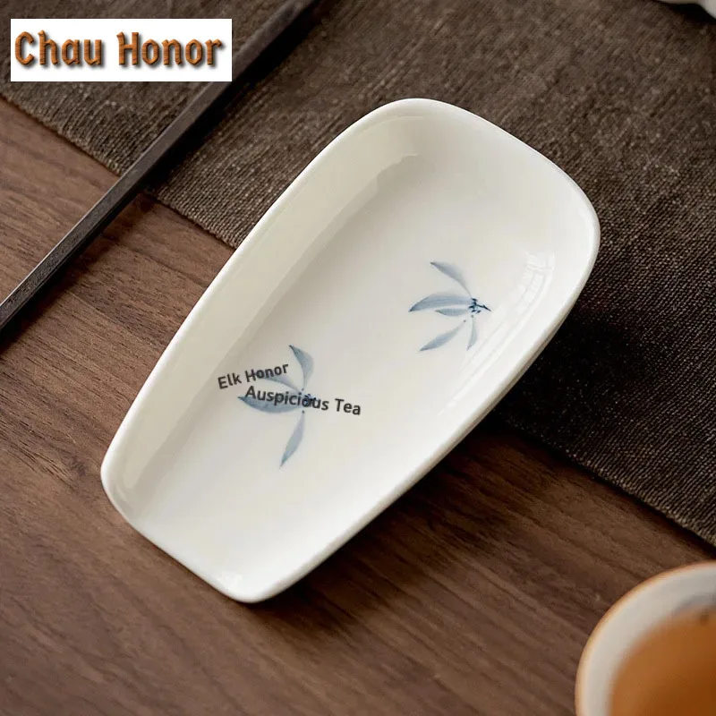 Handmade White Porcelain Teaspoon Hand Painted Butterfly Orchid Art Tea Ceremony Accessories Tool Tea Shovel Chahe Holder Scoop