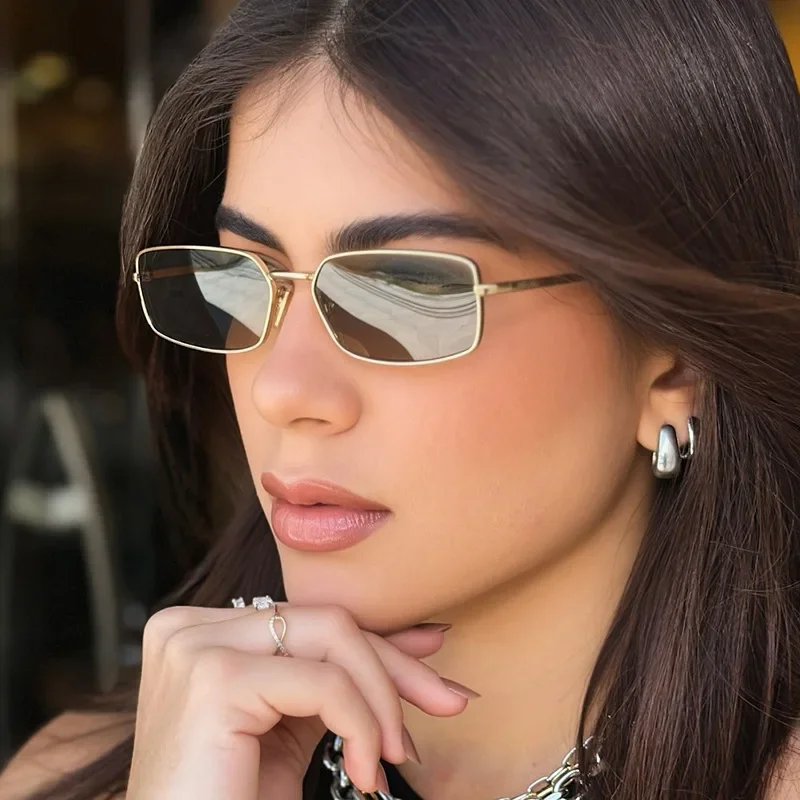 

2025 Fashion Small Rectangle Sunglasses Men Women Vintage Square Driving Sun Glasses Luxury Brand Metal Frame Eyewear