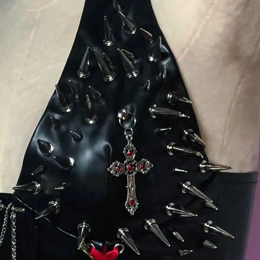 

Y2K TOPS Goth DIY Harajuku Chain Grunge Punk Rock Kawaii 90s Teen Emo Eco E-Girls Fairy Gothic Tank Hand Made Studded Rivet