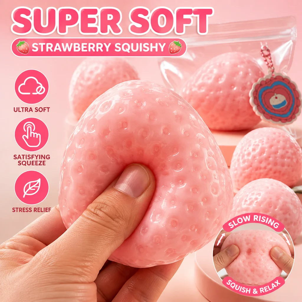 Strawberry Taba Slow Rebound Squishy Fidget Toy Stress Relief Squeeze Gift for Kids Adults Office Party Favors Anxiety Autism