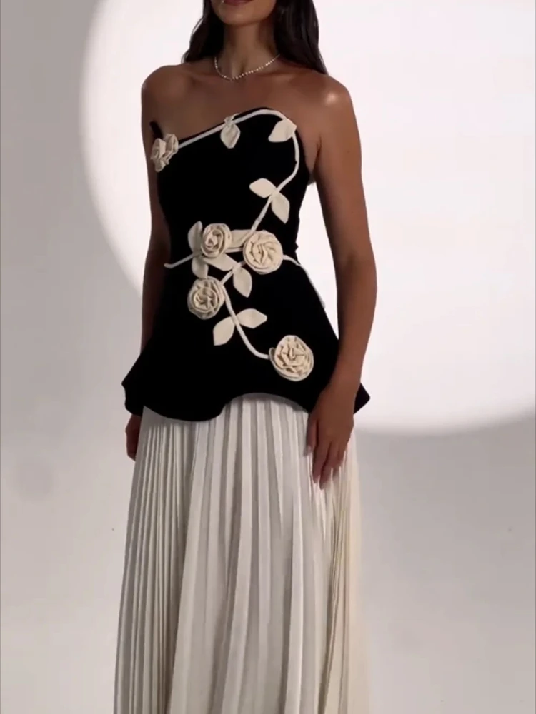 Abiti da sera eleganti Jersey Fiori Pieghe senza spalline Abito lungo a trapezio Squisito abito da ballo di alta qualità da donna personalizzato