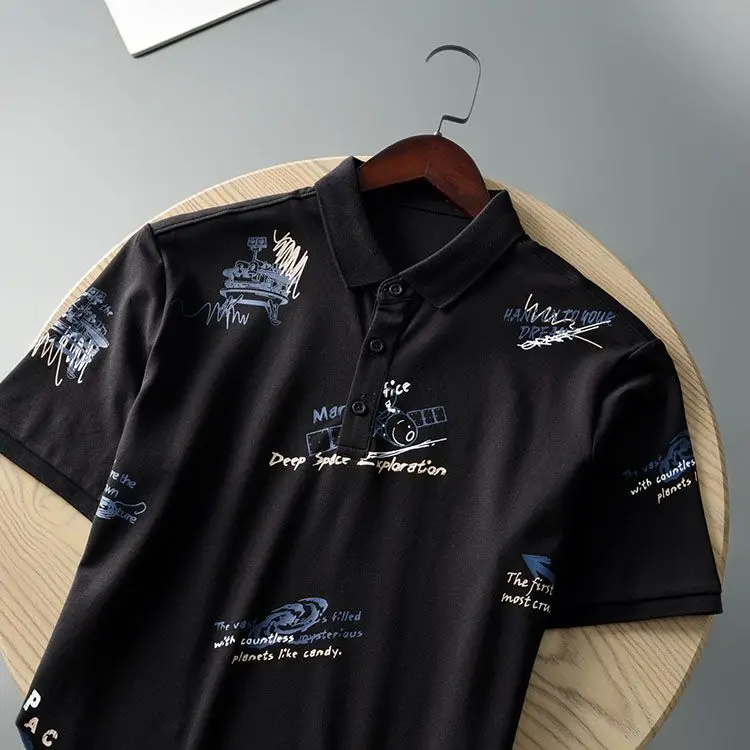 Summer Men's Short-sleeved Polo Shirt Fashion Print T