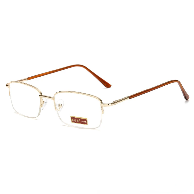 

Unisex High Definition Anti Blue Light Presbyopic Eyewear Fashion Golden Metal Half Frame Reading Glasses Men 0.5 0.75 1.0 To4.0