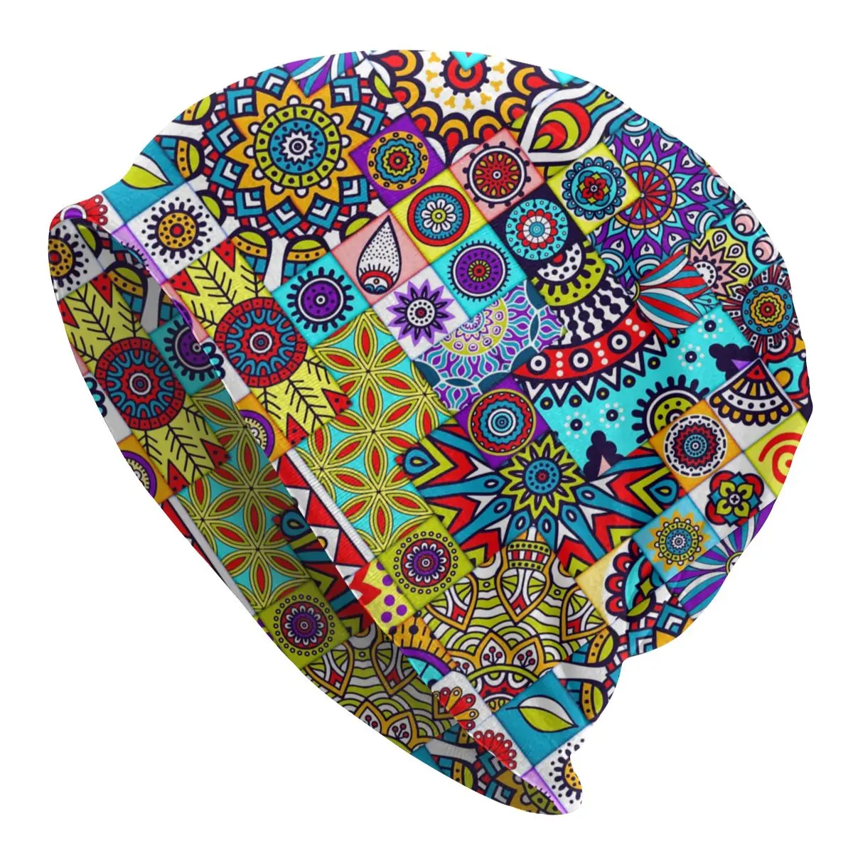 African Ethnic Geometric Floral Design Bonnet Beanie Knit Hat Women Men Ankara Patterns Winter Warm Skullies Beanies Cap for Ski