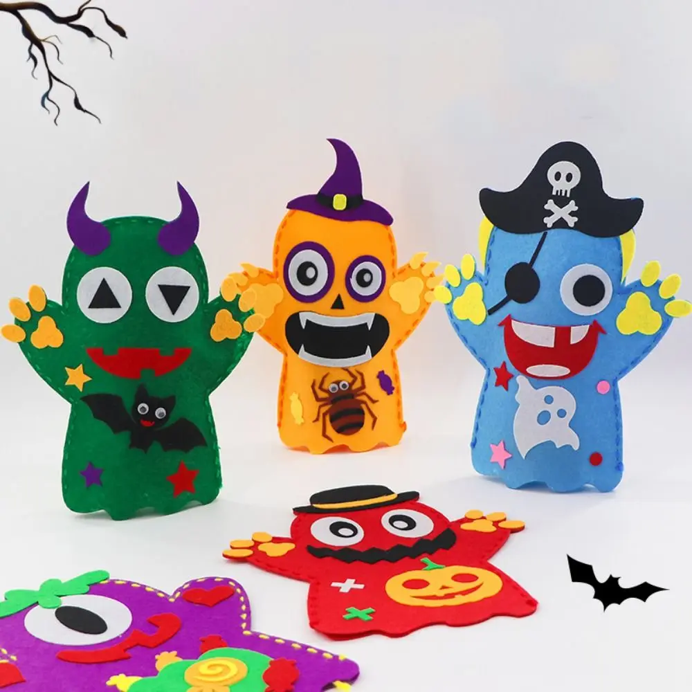

Bat DIY Hand Puppet Kits Pumpkin Human Skeleton Hand Puppet Toy Cartoon Requesting Candy Halloween Puppet Gift for Children