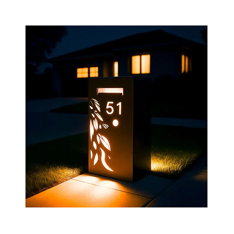 Modern Villa Outdoor Mailbox - Heavy Steel, Backlit Address Display