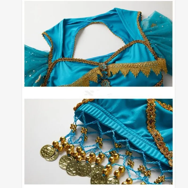 Halloween Belly Dance Indian Dance Set Jasmine Blossom Bollywood Performance Dress Female Veil Large Swing Skirt Waist Chain