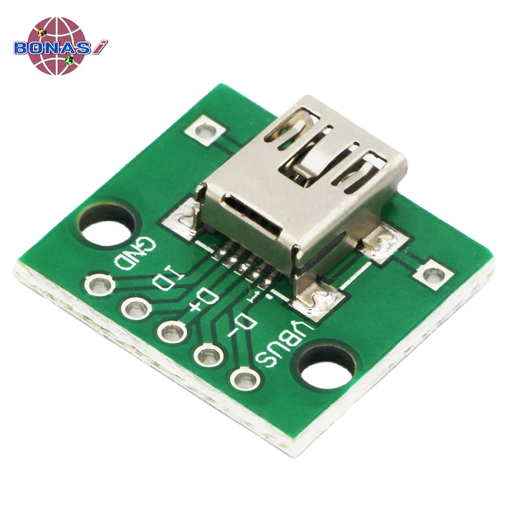 10PCS/Lot USB Male MINI-5P Patch To DIP Adapter Female 2.54mm Header Connector PCB Interface Converter Board Adapter For Arduino