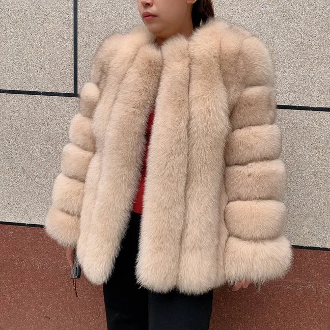 HUAQIUMEISI Real Fox Fur Coat Women's Autumn and Winter Vertical Bar Natural Fox Jacket New Fashion Silver Fox Fur Coat