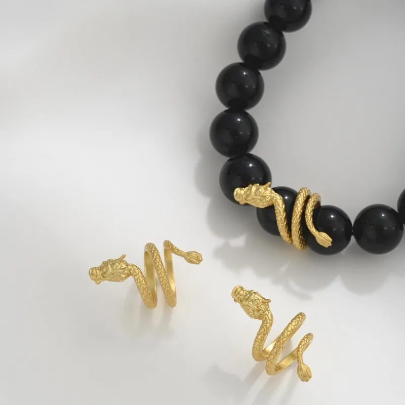 14K Gold 18K Gold Zodiac Year Of The Dragon Winding Dragon Ring Bead Spacer Running Ring DIY Beaded Bracelet Jewelry Accessories view 2