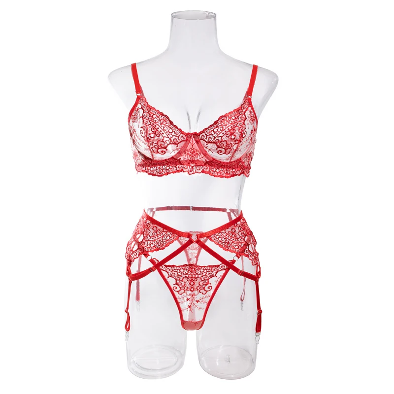 Bikini with intricate embroidery three-piece set, fashionable and sexy swimwear