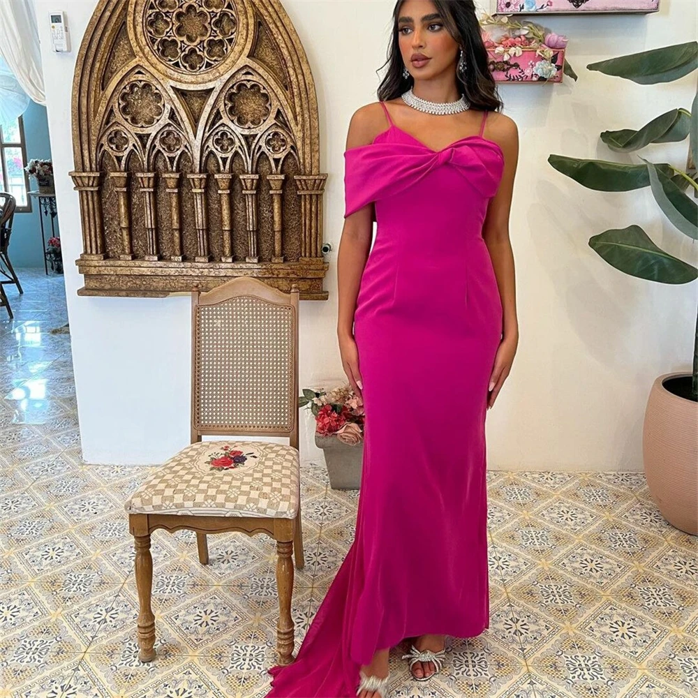 

Simple Spaghetti strap Fachsia Mermiad Satin Formal Occasion Prom Dresses Floor-Length Women Evening Party Dress