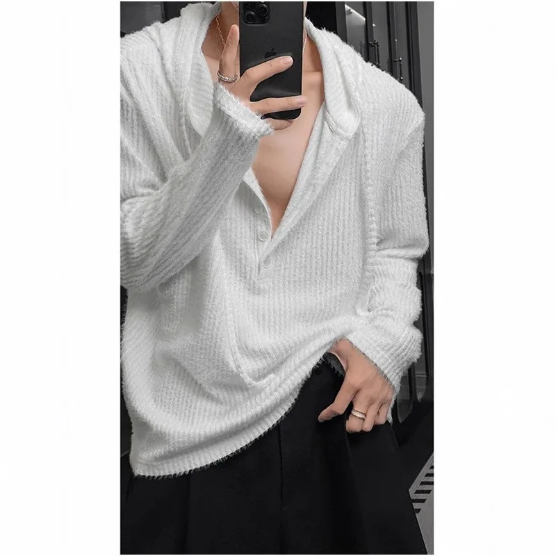 2025 Spring Autumn New Men Hooded Loose Textured Half Cardigan Versatile Fashion Trendy Comfortable Top