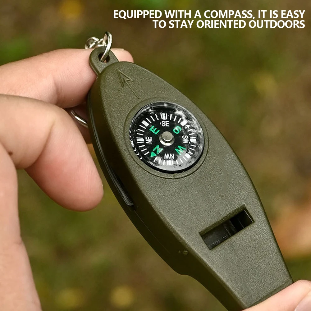 1Pc Safety 4 in 1 Emergency Whistle Compass Thermometer Survival Whistle Magnifier Camping Tools Outdoor Whistle Fishing Hiking