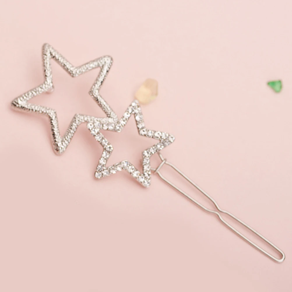 

2pcs Rhinestone Star Hair Clips Decorative Sparkly Hairpins Cute Non-Slip Barrettes For Women Durable Styling Bang Clips
