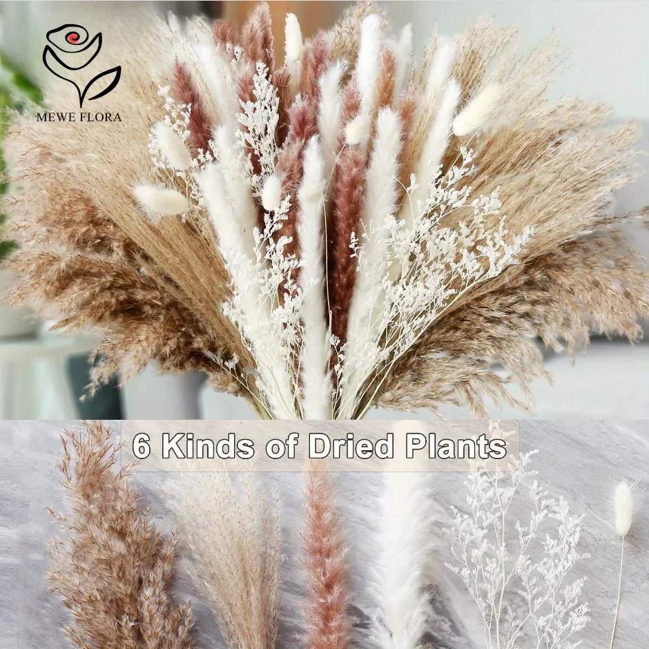 80pcs Natural Pampas Grass Dried Flower Bouquet Nordic Home Autumn Decoration Reed Bunny Tail Grass Boho Christmas Wedding Decor