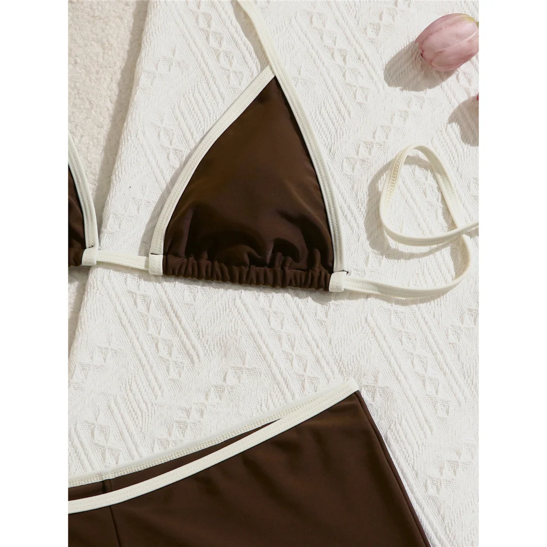 Sexy Splicing Neckholder-Shorts Bikini Damen Badeanzug Zweiteiliger Bikini-Set mit Polsterung Badebekleidung Badeanzug V8132 – Detail 8