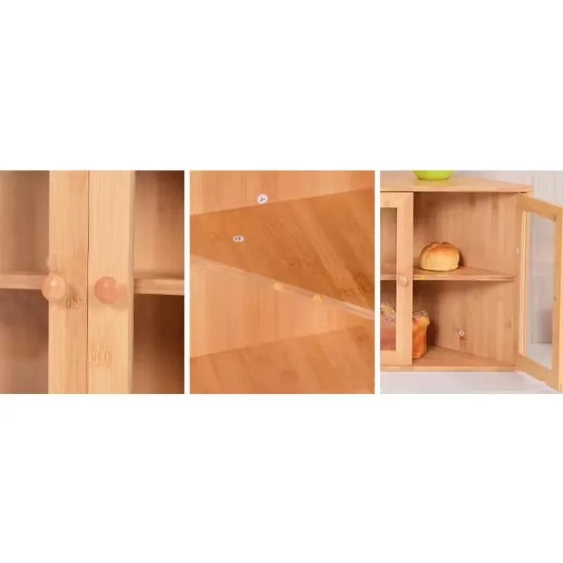 Bamboo Bread Box Corner Counter Kitchen Tools Custom Logo Double Layers Bamboo Corner Storage Bins With Glass Lid