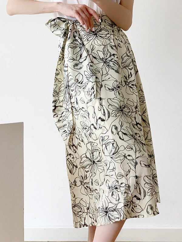 

Летняя юбка Sana 2023 с простым цветочным принтом ручной росписи, с поясом, завышенной талией, А-силуэт, для повседневной носки, из полиэстера