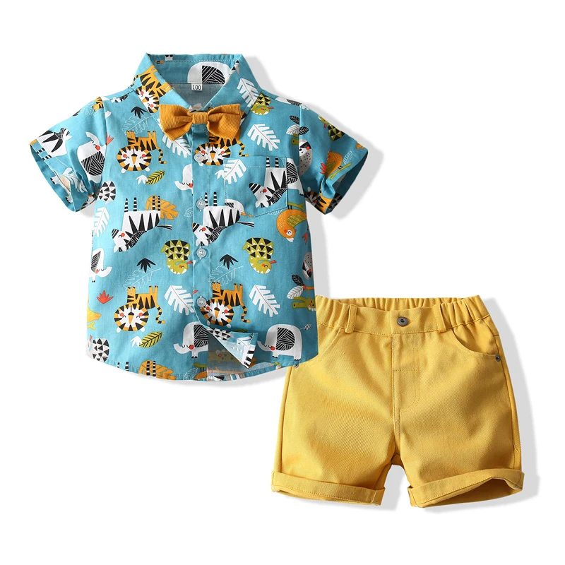 الصيف طفل رضيع مجموعة ملابس الاطفال مجموعات القطن طباعة قصيرة الأكمام قميص + السراويل 2 قطعة الأولاد دعوى مجموعة ملابس الأطفال #5