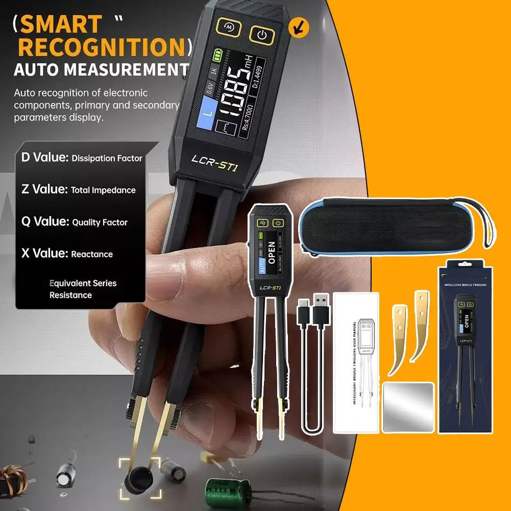 LCR-ST1 Mini Smart Tweezer LCR SMD Tester Resistance Capacitance Inductance Continuity Diode Test Measurement Tools