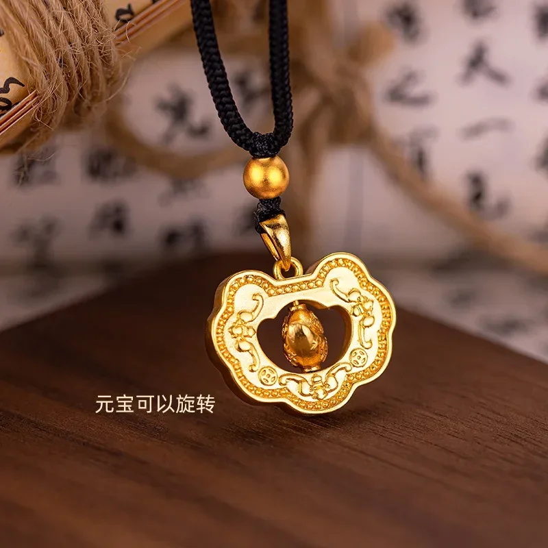 

9999 Real Gold 24K New gold ingot Ruyi pendant National style Long life and wealth Ruyi lock Ancient method pendant