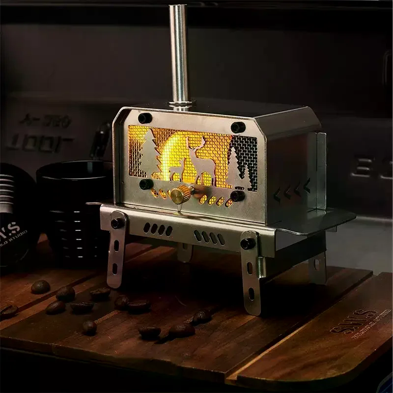 Mini estufa de carbón plegable portátil de acero inoxidable para exteriores, quemador de leña desmontable, calentador para fogones para acampar ​