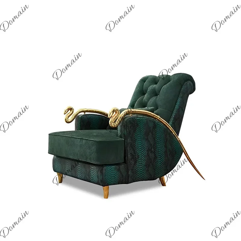 81 N Italian Luxury Designer Solid Copper Snake Armrest Chair Crocodile Leather Leisure Sofa Hotel Villa Home