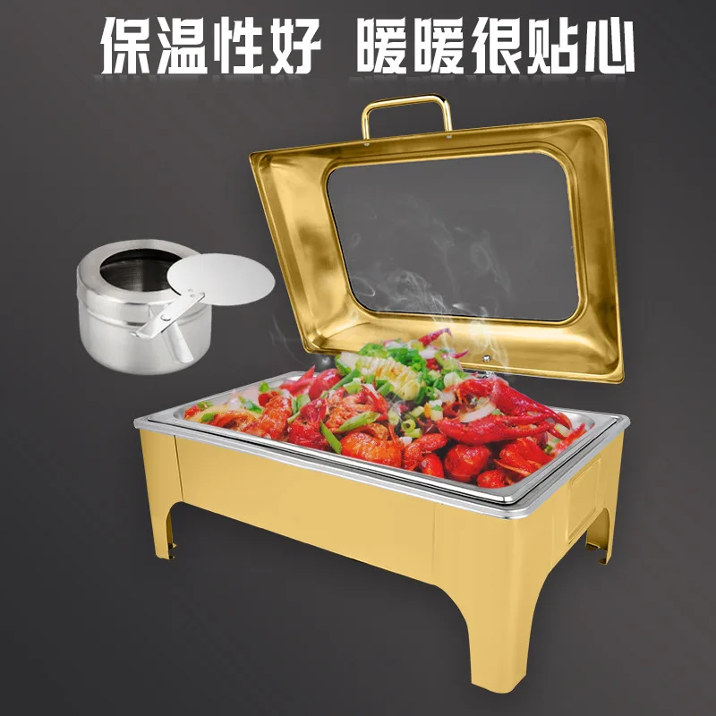 

Customized Luxury Gold Buffet Stove Heating Buffet Stove Stainless Steel Insulation Stove Hydraulic Glass Visible Cover Breakfas