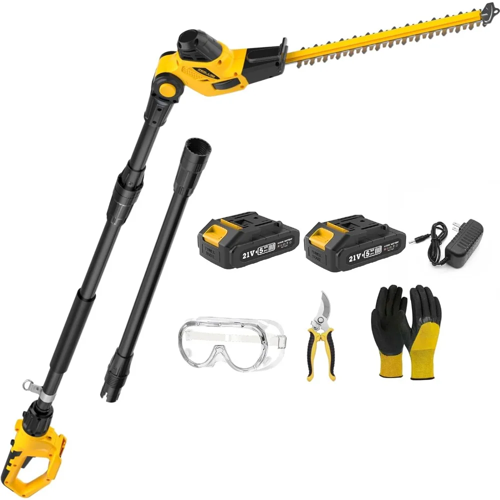 

Pole Hedge Trimmer Cordless, 9-Feet Reach Power Hedge Trimmer with Extension Pole, MAX 20-inch, Multi-Angle, 2 * 2.0Ah Battery a