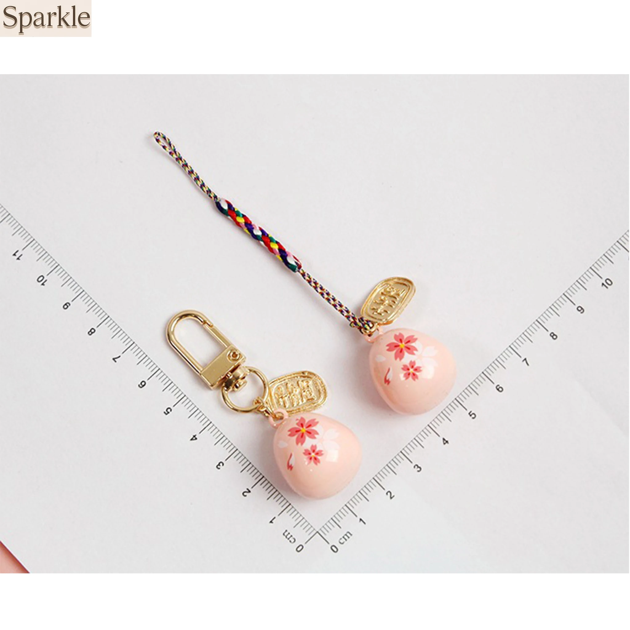 Cute Japanese Sakura Phone Strap Lanyard Pink Water Cherry Sound Bell Mobile Rope Charm Keyfob for Couple Gift 3