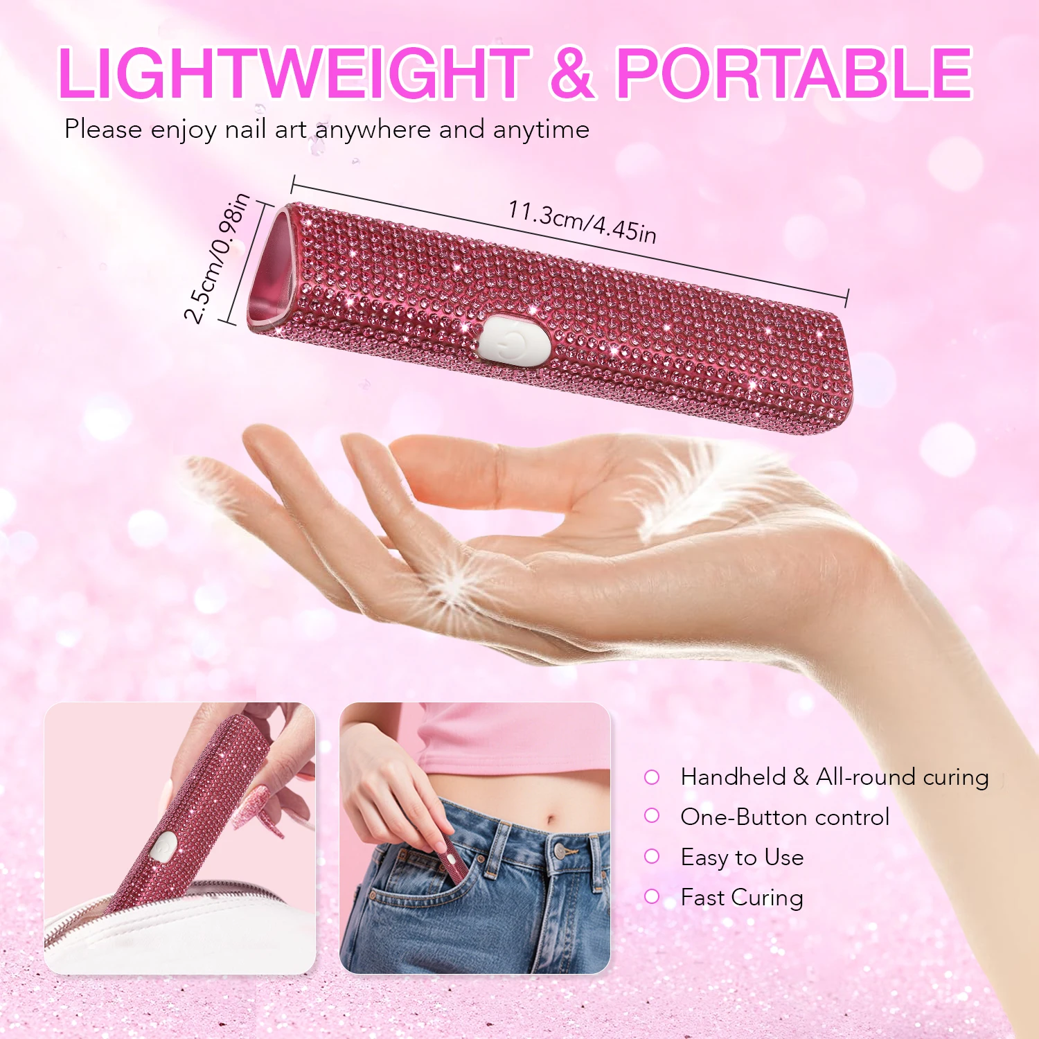 ハンディUV LEDネイルランプ、2つのタイマー設定、充電式速乾ネイルランプ、ジェルポリッシュ乾燥用、ワイヤレスマニキュアツール