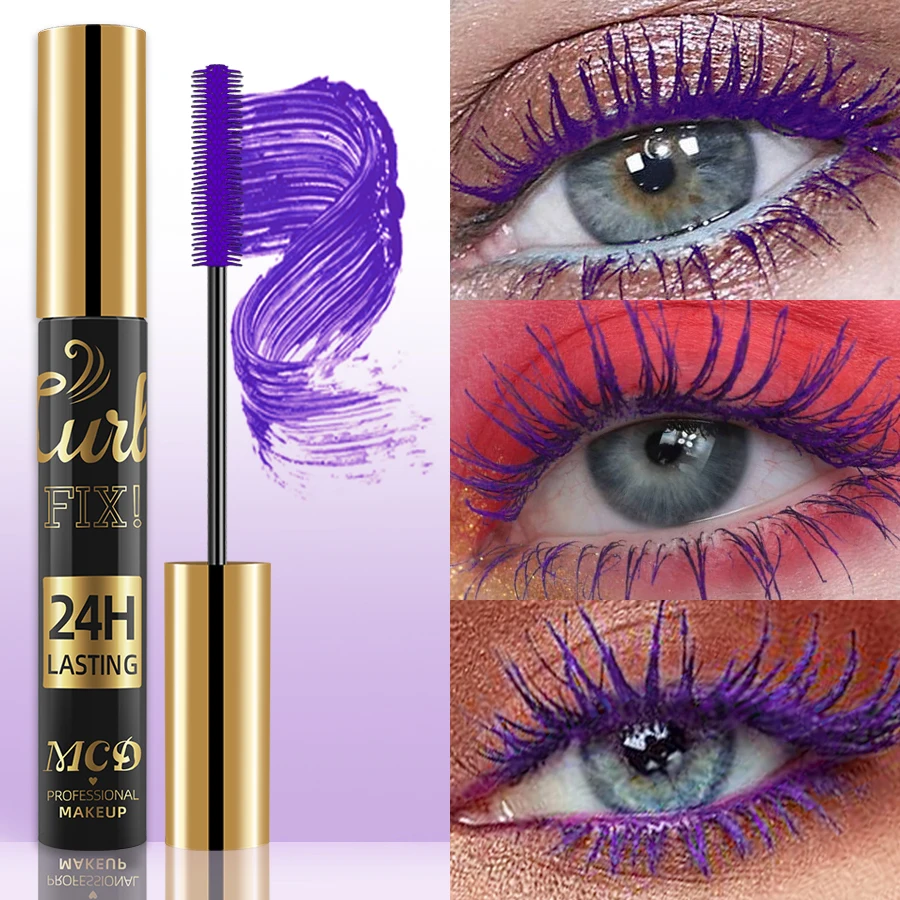 Kleur Mascara Dikke Krul Waterproof Wimpermascara Natuurlijk Langdurig Wimpermasker Cosmetisch Blauw Paars Oogmake-up in de aanbieding