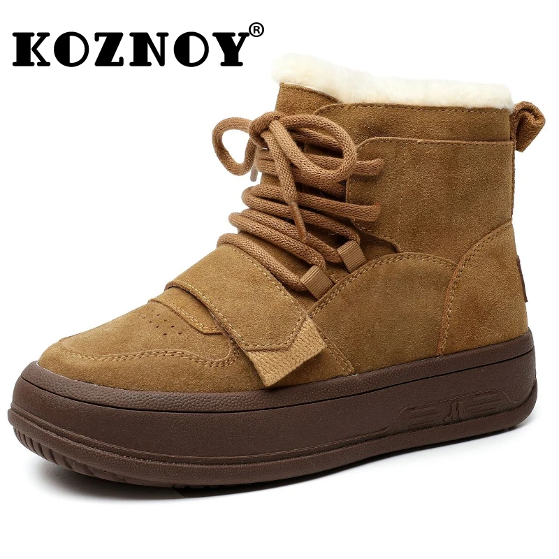 

Koznoy 4cm British Cow Suede Genuine Leather Chimney Spring Fashion Loafer Plush Ankle Boots Women Loafer Autumn Sneaker Shoes