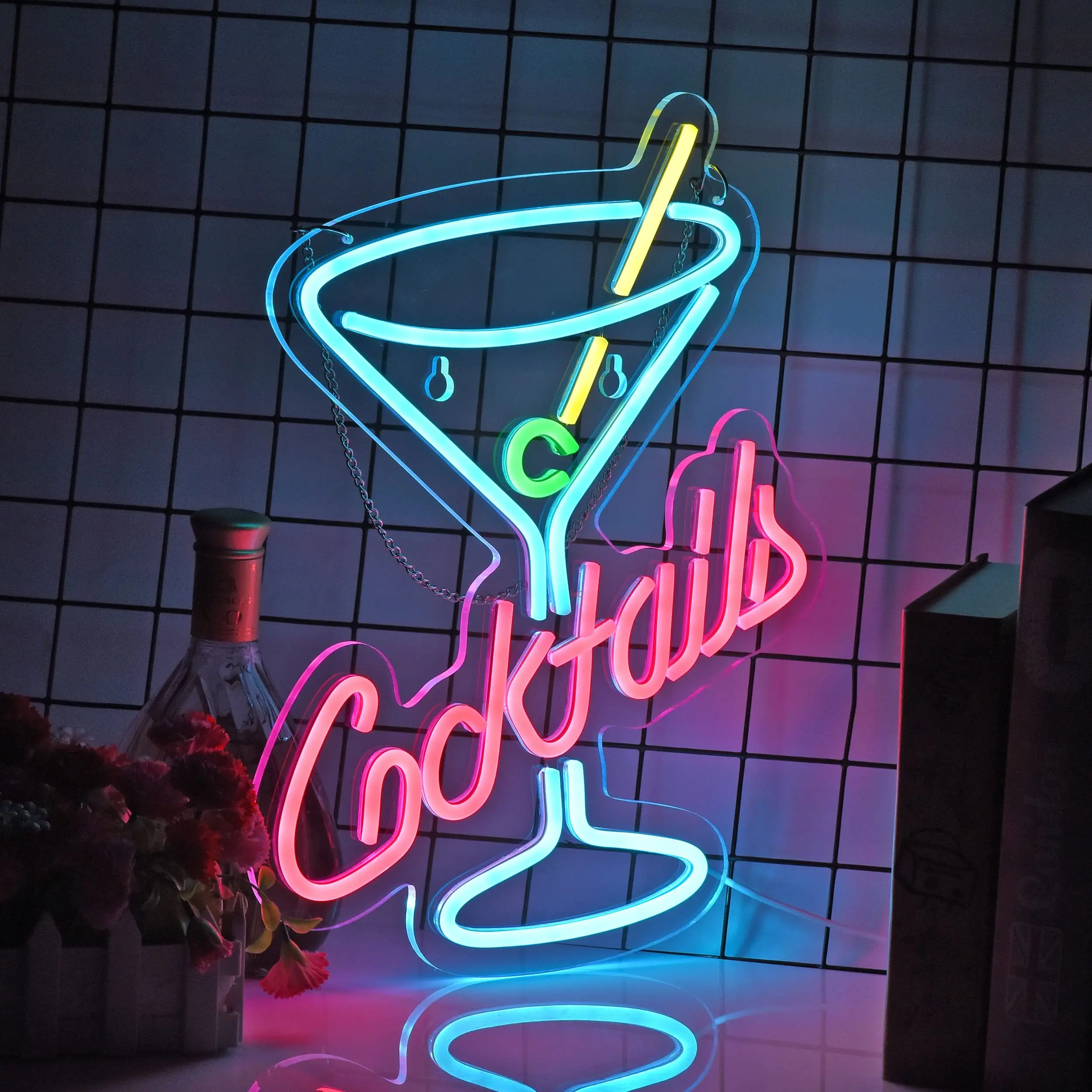 Cocktails Neon Signs Beer Bar Club LED Acrylic Neon Lights Sign for Hotel Pub Cafe Birthday Party Teen Room Wall Decorative Lamp