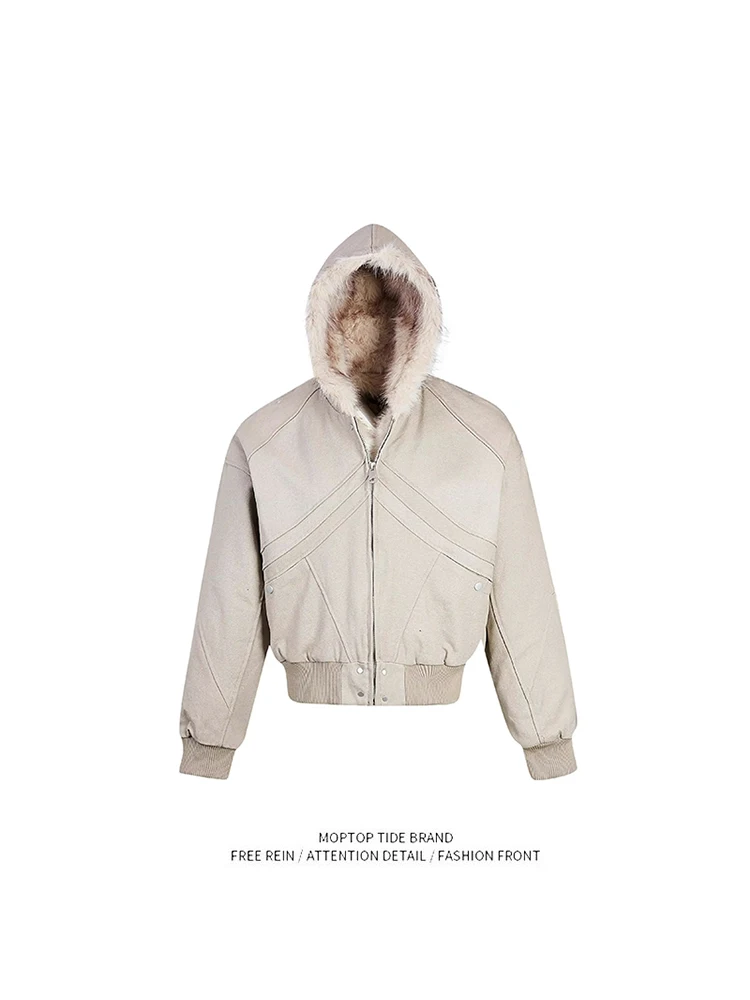 

Warm Thi Canvas Rabbit Fur Jaet Casual Loose Fit Polyester Fiber Fill Youthful ular Printed Hooded Zipper Closure Coat