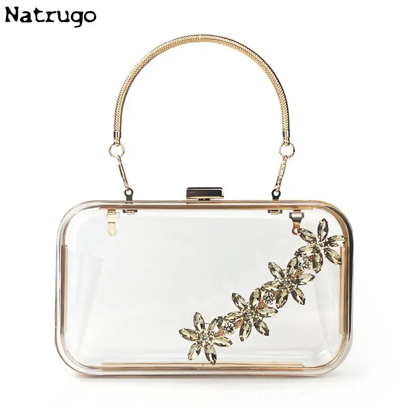 Clear Bag Acrylic Transparent Clutch Chain Box Women Shoulder Bags Hard Day Clutches Bags Wedding Party Evening Purse