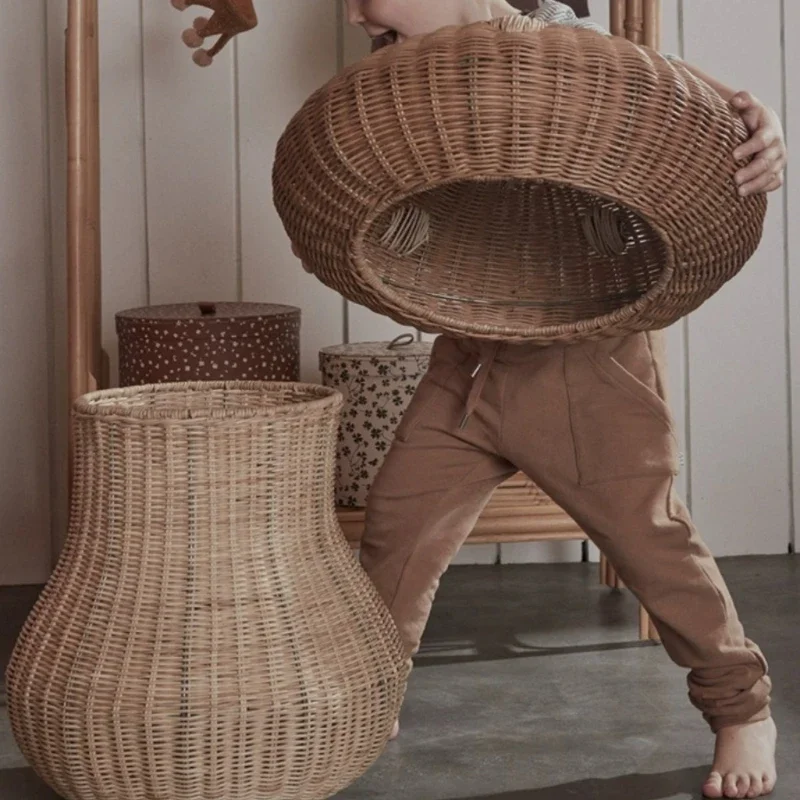 Vine woven mushroom shaped stationery storage basket, plush storage cabinet, children's toy storage box