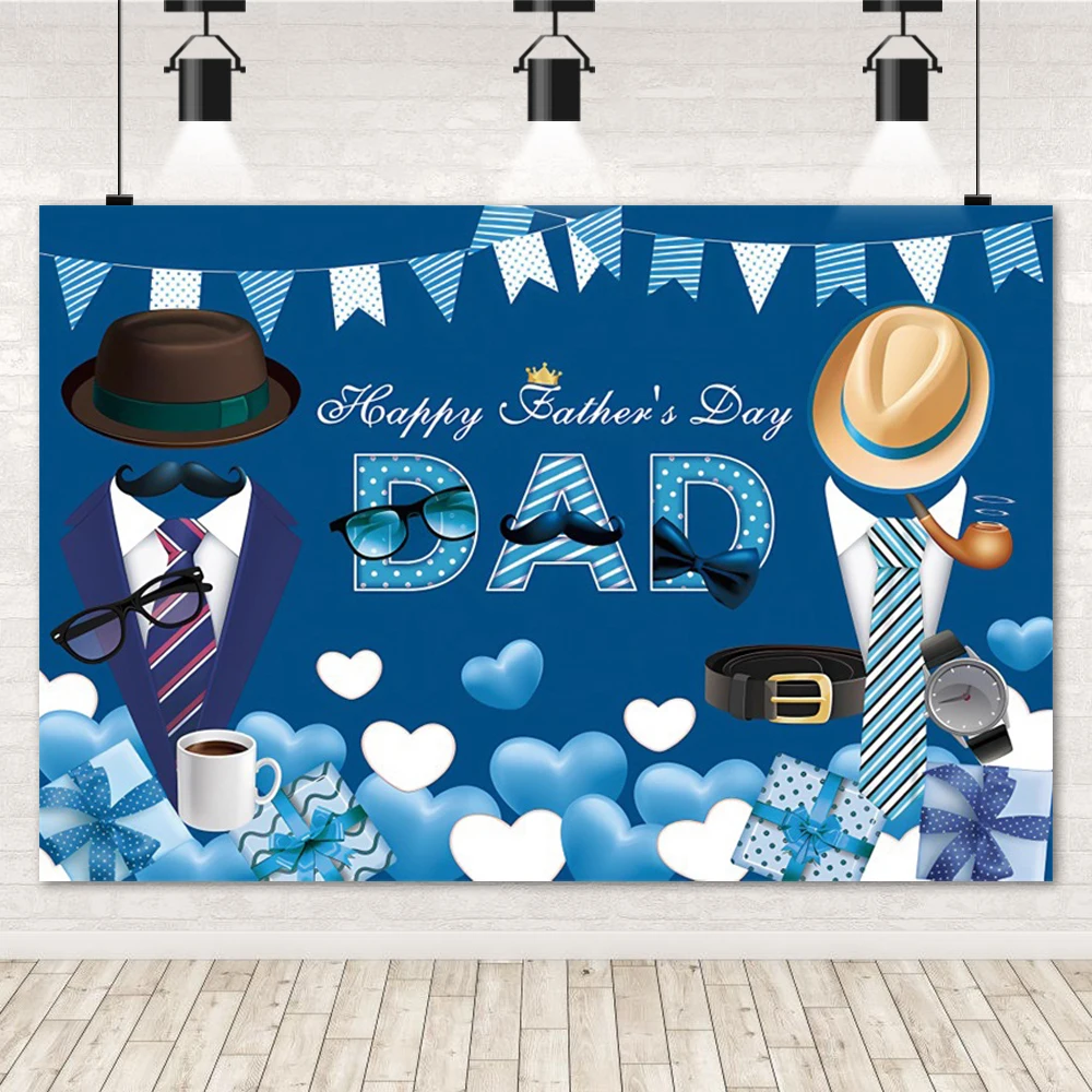 Laeacco Happy Father's Day Backdrop Navy Blue Gold Heart Sequin Spots Thank You Daddy Festival Family Photography Background