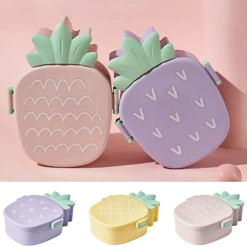 Portable Plastic Pineapple Shape Lunch Box Heat Resistant 3 Grids Candy Box Leak-proof Snack Dessert Container Office