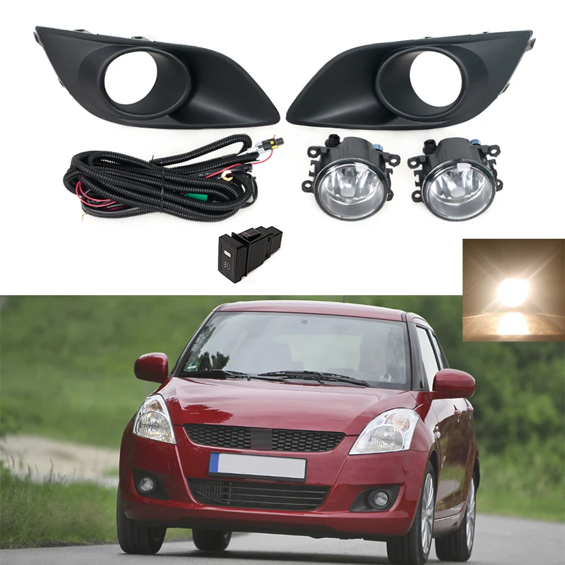 1Set Front Bumper Halogen Fog Light Wires Harness Switch Foglamp Cover Frame Kit For Suzuki Swift 2011 2012 2013 2014 2015