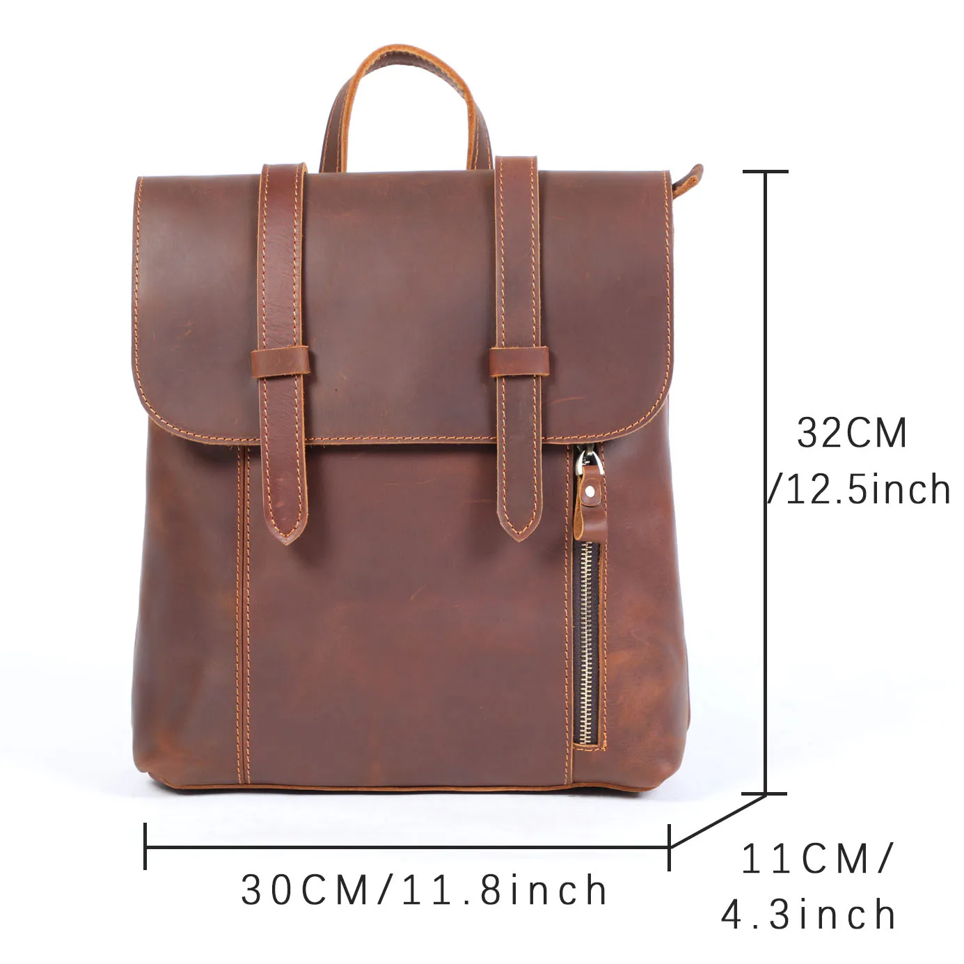S.WORKER Vintage-Rucksack aus echtem Leder, Unisex, lässig, Preppy-Schultasche, Crazy Horse-Rindsledertasche, Umhängetasche – Detail 3