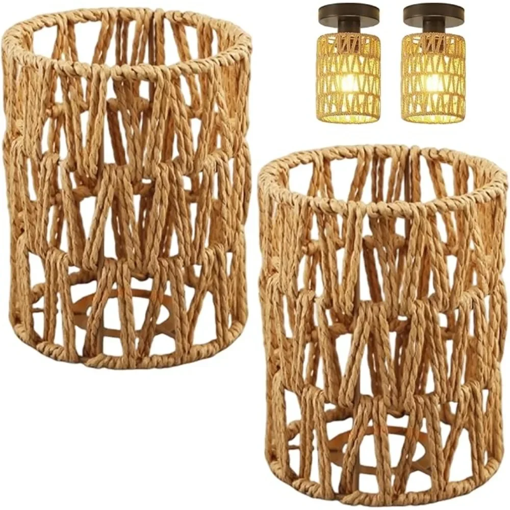 JOYINLED 1-Light Boho Rattan Wicker Ceiling Hanging Lamp for Kitchen, Entry Hall, Boutique, Library, Mudroom, Pantry, Stairway