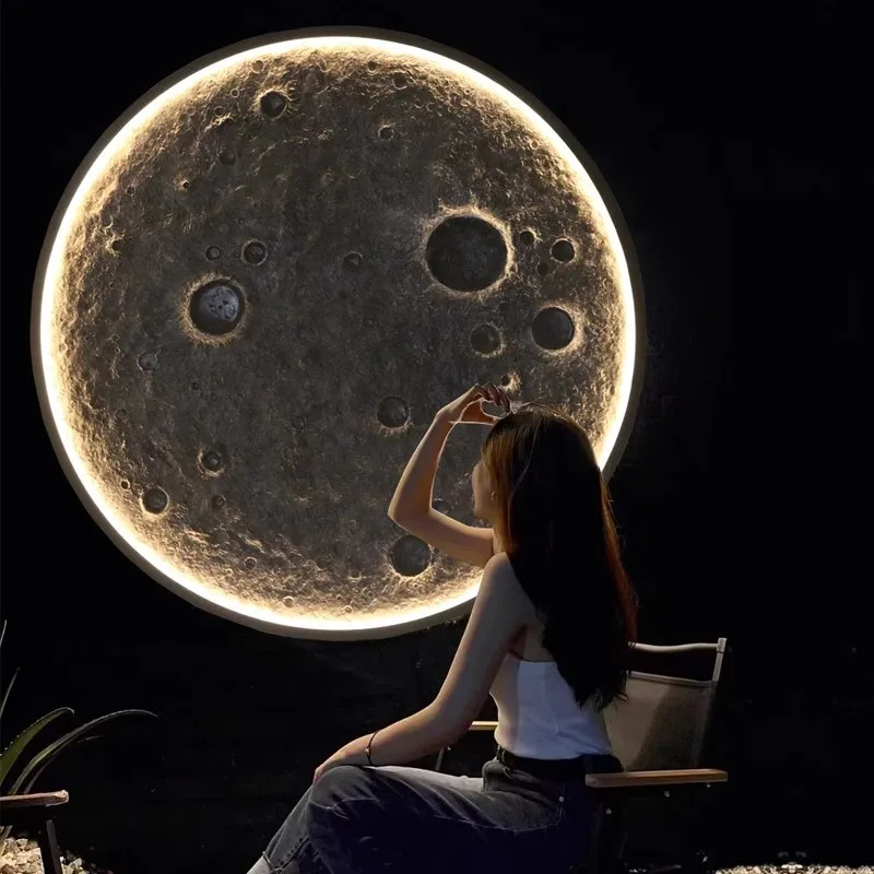 3D three-dimensional relief moon wall lamp background wall creative Internet celebrity bar wall hanging round moon decoration